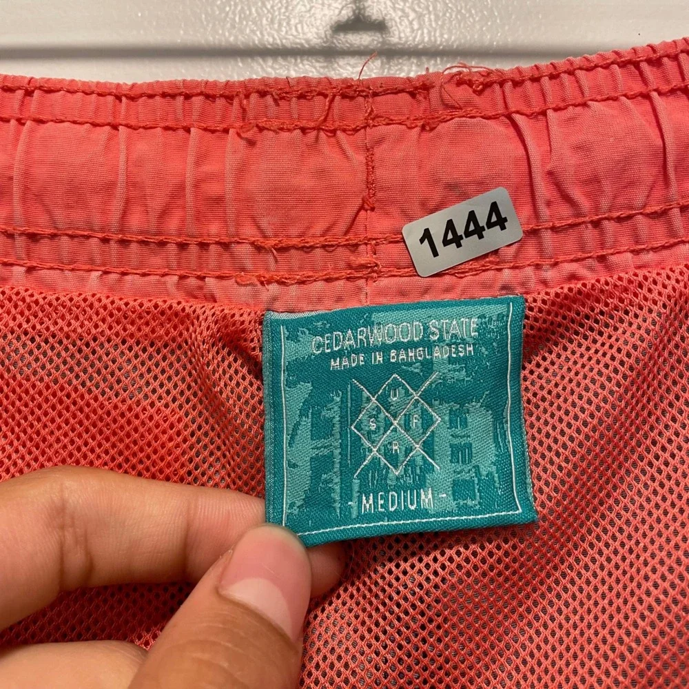 Cedarwood State Mens Swim Trunks Medium Navy Blue Coral Pink Mesh Lined Shorts